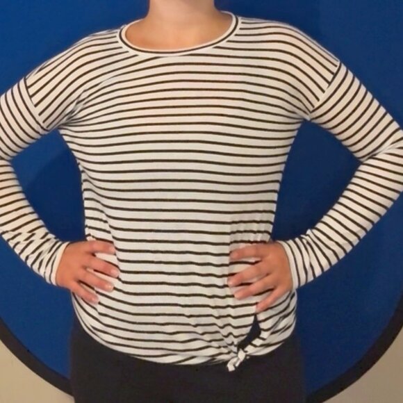 Roots Black & White Striped Long Sleeved Top, Size Small - Picture 3 of 5